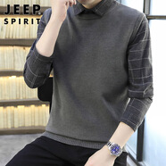 JEEP SPIRIT吉普毛衣男秋冬假兩件針織衫男士商務(wù)打底衫男裝 深灰 2XL 