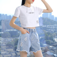 艾卡諾 I.KARNOW女童短褲夏季薄款女孩夏裝2024新款兒童褲子夏款女大童破洞牛仔褲 3428白色+1428藍(lán)色【套裝】 120