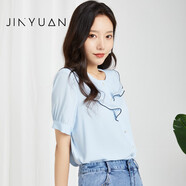 金苑襯衫女2022夏季新款氣質(zhì)甜美荷葉邊薄款寬松短袖上衣A222119 藍(lán)色 S