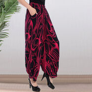 蘭威費雷女褲夏秋闊腿褲棉綢花褲休閑長(cháng)褲燈籠褲高腰蘿卜褲 11號色 3XL 130-150斤