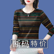 琳翰妮長(zhǎng)袖t恤女2024新款秋季長(zhǎng)袖打底衫女寬松顯瘦遮肚T恤女上衣潮 咖綠條【長(zhǎng)袖】 4XL建議155-165斤