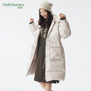 布景（Clothscenery）羽絨服女中長(zhǎng)款冬季口袋可脫卸帽毛領(lǐng)寬松厚款外套 糙米色 S