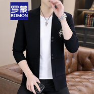 羅蒙（ROMON）輕熟風針織開衫男2025春秋新款外搭毛衣男韓版潮流毛線上衣外套男 6818鹿頭黑色 XL 120-140斤