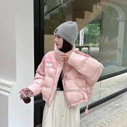 予瑾立領(lǐng)牛仔拼接羽絨服女歐洲站2024冬季新款韓版顯瘦保暖厚鴨絨外套 粉色 S 建議80到9 5斤