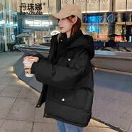 丹珠娜羽絨棉服女裝冬新款韓版寬松面包服短款百搭小個(gè)子棉衣女學(xué)生冬季 黑色 M