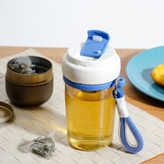 樂(lè )扣樂(lè )扣（LOCK&LOCK）磁彈泡茶水分離杯子磁吸力耐熱玻璃杯茶杯磁吸 藍白 550ml