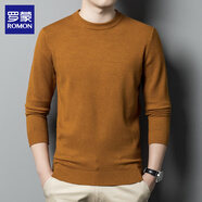 羅蒙高檔圓領(lǐng)毛衣男士裝秋冬季薄款非羊寬松毛衫針織打底衫線(xiàn)保暖衣服 姜黃 圓領(lǐng) 3XL