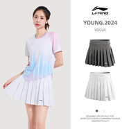 李寧（LI-NING）羽毛球服百褶裙褲運動(dòng)裙子短裙瑜伽健身網(wǎng)球跑步休閑速干透氣排汗 百褶裙-影灰色 L