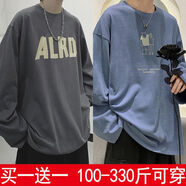 栢斐荻（BYPHYTEE）大碼男裝T恤衫男春夏季潮流港風(fēng)休閑長(zhǎng)袖ins胖子加肥加大寬松上衣 【單件裝】X40深灰貼英文 XL 建議110-130斤