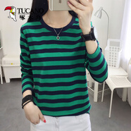 啄木鳥(niǎo)條紋長(cháng)袖T恤女裝2026體恤衫春秋新款時(shí)尚寬松簡(jiǎn)約休閑百搭上秋衣 833綠色  4XL 建議160-180斤