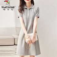 啄木鳥(niǎo)polo連衣裙女夏新款棉直筒翻領(lǐng)寬松灰色a字裙學(xué)生短袖中長(cháng)裙子 灰色(顯瘦款) L 建議95-110斤