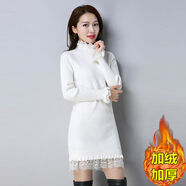 閑莎中長(zhǎng)款毛衣女遮臀可機(jī)洗秋冬款2024新款修身中長(zhǎng)款毛衣蕾絲下擺女 8844#【加絨加厚】白色 S 建議75-90斤穿