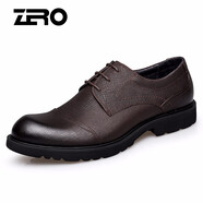 零度尚品zero官方正裝鞋新品寬腳男皮鞋頭層牛皮系帶男鞋經(jīng)典百搭大頭皮鞋 暗棕 42
