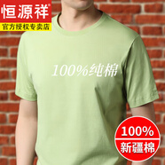 恒源祥含桑蠶絲t恤男圓領春夏裝半袖中年男士短袖打底休閑運動耐水洗 淺綠 180/100A/XXL 推薦140-160斤