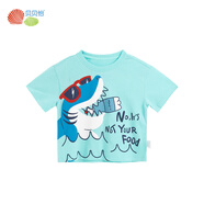 貝貝怡兒童短袖T恤男童夏季透氣純棉萌趣印花中小童上衣衣服 綠色 7歲/身高140cm
