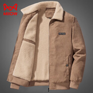 貓人（MiiOW）燈芯絨外套男士冬季加絨加厚保暖上衣2025秋冬新款休閑羊羔絨夾克 JK2202卡其【加絨】 4XL