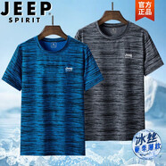 JEEP SPIRIT吉普冰絲短袖t恤男夏季薄款透氣寬松休閑運動(dòng)半袖圓領(lǐng)健身速干衣 WAC-F99彩藍+淺灰 L【建議100-115斤】