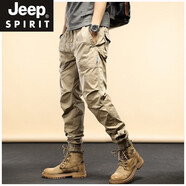 JEEP SPIRIT春秋冬季日系復古工裝褲男女流行束腳褲休閑男士大碼小腳褲子百搭 SP-K178卡其 XL (適合120-135斤)