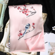 吳蠶里 真絲絲巾女士手工蘇繡梅花送媽媽外搭旗袍披肩刺繡圍巾禮盒裝 喜梅-淺粉色
