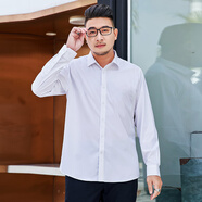 樂玥桐秋冬特大碼彈力竹纖維男長(zhǎng)袖襯衫大碼無(wú)口袋工裝通勤抗皺免燙襯衣 白色 XL  42碼適合150-160斤