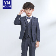 衣諾坊兒童西服套裝花童男童演出服西服休閑主持人禮服 普灰6:西服 西褲 馬甲 襯衫 配飾 140 （建議體重：54-67斤）