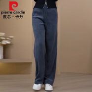 皮爾卡丹高檔品牌女裝雪尼爾闊腿褲女2022新款秋冬女褲高腰休閑褲子加絨加厚條絨直筒褲顯瘦針織 灰色 3XL 31