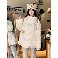 棉致美式加厚連帽學(xué)院風(fēng)波點(diǎn)棉服女冬季新款棉衣外套女面包羽棉襖絨服 7662杏色【高品質(zhì)78.5】 L 110-125斤
