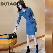 BUTAO女裝小個子連衣裙女春秋新款韓版顯瘦氣質(zhì)長袖打底裙子 灰色 XL【建議116-130斤】