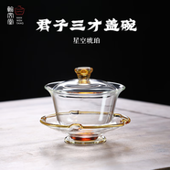 翰文堂進(jìn)口S級高硼硅玻璃元寶蓋碗三才手工高檔玻璃蓋碗防燙 君子三才蓋碗星空琥珀