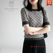 鹿王戀雪高檔品牌女裝 歐洲站G字母亮絲薄款羊毛針織短袖T恤女夏季圓領(lǐng)寬松百搭桑蠶絲上衣 灰色 2XL