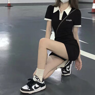 花仙醉夏裝短袖polo領(lǐng)連衣裙女純欲辣妹包臀裙設計感小眾休閑氣質(zhì)茶歇裙 黑色 高品質(zhì) M