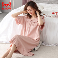 貓人（MiiOW）短袖睡裙女夏季甜美ins風(fēng)可愛連衣裙100%全棉家居服夏天可外穿 休閑女款 M ( 建議80-100斤)