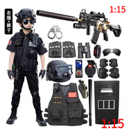 HKGX兒童特種兵玩具套裝男童軍裝仿真戶外cs特警衣服長袖小警察裝備 《短袖》20件套：可發(fā)射M4 【身高】130CM