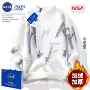 NASA GOOD男裝秋冬季新款青少年帥氣針織港風(fēng)印花毛衣上衣服保暖針織衫秋冬 NASA11白色【加絨款】 XL