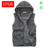 UYUK春秋季薄款男士運(yùn)動(dòng)馬甲外套韓版連帽背心無(wú)袖開衫衛(wèi)衣潮學(xué)生裝 灰色 XL