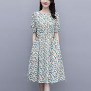 冰洋紅純棉碎花連衣裙女2025夏季新款收腰遮肚中長(cháng)款減齡休閑半袖薄裙子 蘭花 2XL140150