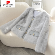 皮爾卡丹（pierre cardin）外套女感仿皮草外套女仿狐貍毛時尚年輕款寬松毛毛上衣潮 淺灰色 S 【85-95斤左右】