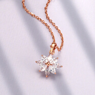 老廟 S925銀鋯石綻放雪花套鏈花朵吊墜女款鎖骨鏈七夕節生日紀念禮物 玫瑰色 約：2.6（44.5cm）