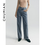 初棉超模褲 磨毛加絨寬松直筒牛仔褲女 冬季復古保暖長(cháng)褲高腰顯瘦 復古藍 XS