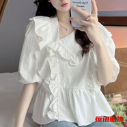 美梵朗大碼女裝夏季洋派法式泡泡袖上衣胖mm娃娃領(lǐng)減齡顯瘦襯衫短袖小 圖片色-遮肚子大碼女裝 M -遮肚子大碼女裝