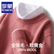 羅蒙（ROMON）100%純羊毛針織衫男士秋冬商務(wù)休閑圓領(lǐng)套頭毛衣男柔軟親膚保暖衣 皮粉色 3XL/190碼
