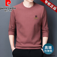 皮爾卡丹（pierre cardin）德絨長(cháng)袖T恤男士彈力圓領(lǐng)衛衣男春秋冬裝上衣新款體T恤潮流打底衫 皮紅 175/XL 推薦【130-155斤】