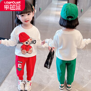 樂(lè )芭鼠童裝女童套裝春秋兒童套裝女寶寶春裝衛衣褲子兩件套洋氣時(shí)尚休閑卡通小熊嬰幼兒女小童衣服 紅色（帽子小熊套裝） 120碼建議5-6歲(身高110-120cm)