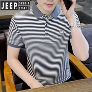 JEEP SPIRIT吉普夏季薄款潮流條紋男士短袖體恤冰絲棉衫翻領(lǐng)半袖t恤冰感百搭 灰色 3XL