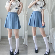 神北JK 箱褶裙百褶裙jk制服裙純色裙A字裙半身裙學(xué)生短裙八褶 (八箱褶)天藍(lán)色 S