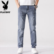 花花公子（PLAYBOY）牛仔褲男夏季新款休閑褲子修身彈力直筒修身長(cháng)褲男士褲子休閑褲 8211藍灰色 40 /3尺2