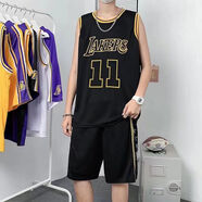 蘇京貓夏季休閑運動(dòng)套裝男女短袖球衣籃球服一套寬松潮流假兩件短褲班服 2003套裝11【黑色】 4XL