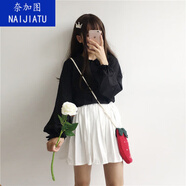 奈加圖（NAIJIATU）春夏Lolita內(nèi)搭少女燈籠袖木耳邊娃娃領(lǐng)襯衫甜美日系長(zhǎng)袖學(xué)生打底 黑色 單件襯衫 均碼