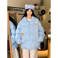 棉致美式加厚連帽學(xué)院風(fēng)波點(diǎn)棉服女冬季新款棉衣外套女面包羽棉襖絨服 7662藍(lán)色【高品質(zhì)78.5】 L 110-125斤