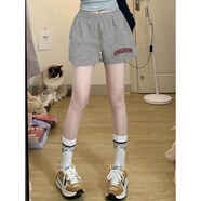 風(fēng)采兔 灰色運動(dòng)休閑短褲女夏季薄款2024新款美式高腰寬松闊腿三分短褲 淺花灰色 XL